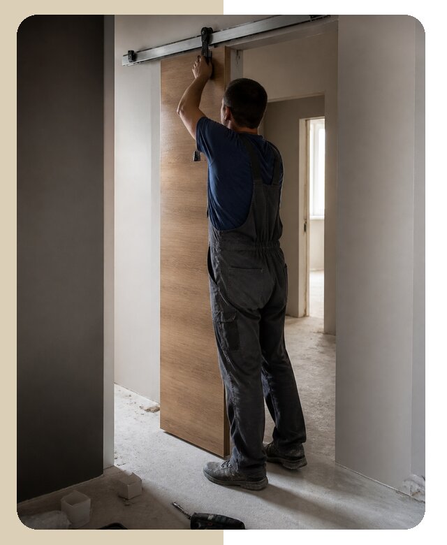 Профессиональный монтаж подвесной двери под ключ в Королёве